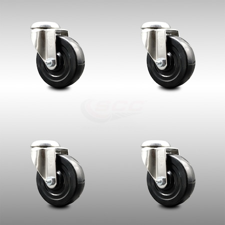 Service Caster 4 Inch 316SS Soft Rubber Wheel Swivel Bolt Hole Caster Set SCC-SS316BH20S414-SRS-4